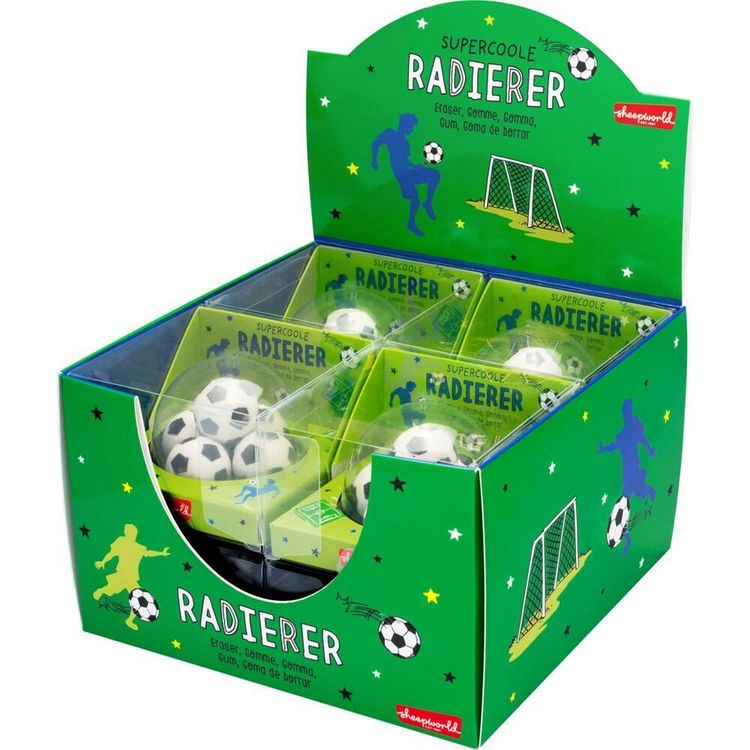 Produktbild: Pappdisplay mit 8 St&uuml;ck Radierer-Set "Fu&szlig;ball"
