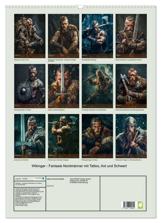 Produktbild: Wikinger - Fantasie Nordm&auml;nner mit Tattoo, Axt und Schwert (Wandkalender 2026 DIN A2 hoch), CALVENDO Monatskalender