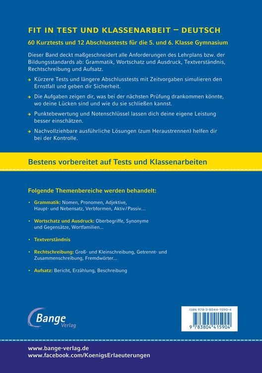Produktbild: Fit in Test und Klassenarbeit &ndash; Deutsch 5./6. Klasse Gymnasium