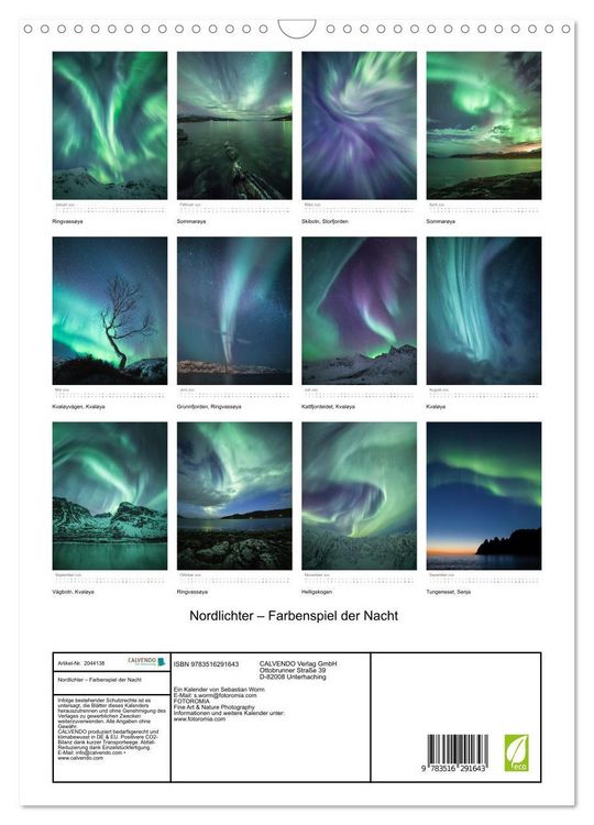 Produktbild: Nordlichter &ndash; Farbenspiel der Nacht (Wandkalender 2026 DIN A3 hoch), CALVENDO Monatskalender