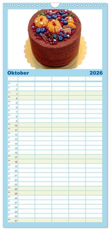 Produktbild: Familienplaner 2026 - K&ouml;stliche Kuchen mit 5 Spalten (Wandkalender, 21 x 45 cm) CALVENDO