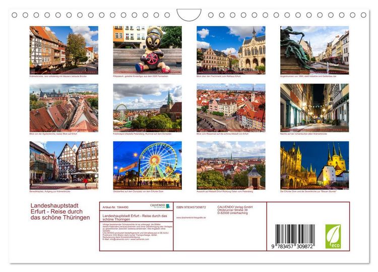 Produktbild: Landeshauptstadt Erfurt - Reise durch das sch&ouml;ne Th&uuml;ringen (Wandkalender 2026 DIN A4 quer), CALVENDO Monatskalender