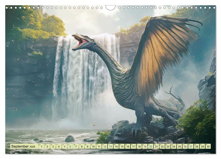 Produktbild: Urzeittiere - KI-Fantasiebilder (Wandkalender 2026 DIN A3 quer), CALVENDO Monatskalender