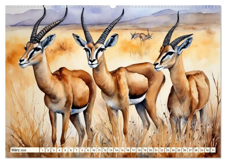 Produktbild: Zauberhafte Aquarelle von Afrikas Tierwelt (hochwertiger Premium Wandkalender 2026 DIN A2 quer), Kunstdruck in Hochglanz
