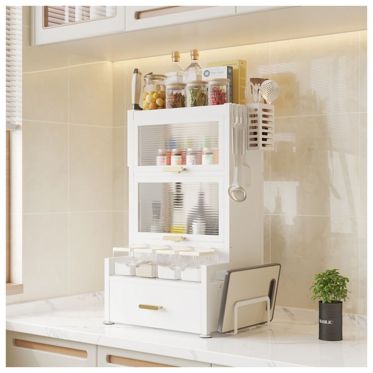 Produktbild: HTI-Living Gew&uuml;rzregal mit T&uuml;ren und Schublade Metall Wei&szlig;