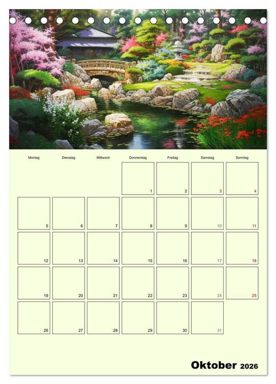 Produktbild: Im japanischen Garten. Zauberhafte Illustrationen (Tischkalender 2026 DIN A5 hoch), CALVENDO Monatskalender
