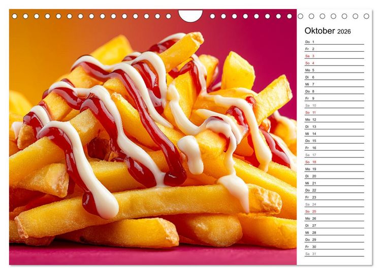 Produktbild: Pommes Rot-Wei&szlig; - Fastfood-Humor mit knusprigen Fritten, Ketchup und Mayo (Wandkalender 2026 DIN A4 quer), CALVENDO Monatskalender