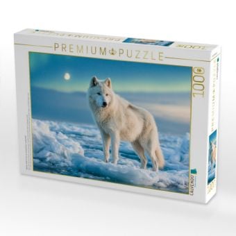 Produktbild: CALVENDO Puzzle Wei&szlig;er Wolf im Eis vor winterlicher Landschaft | 1000 Teile Lege-Gr&ouml;&szlig;e 64x48cm Foto-Puzzle f&uuml;r gl&uuml;ckliche Stunden