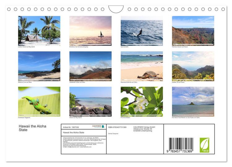 Produktbild: Hawaii the Aloha State (Wandkalender 2026 DIN A4 quer), CALVENDO Monatskalender