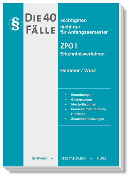 Produktbild: Die 40 wichtigsten F&auml;lle ZPO I - Erkenntnisverfahren