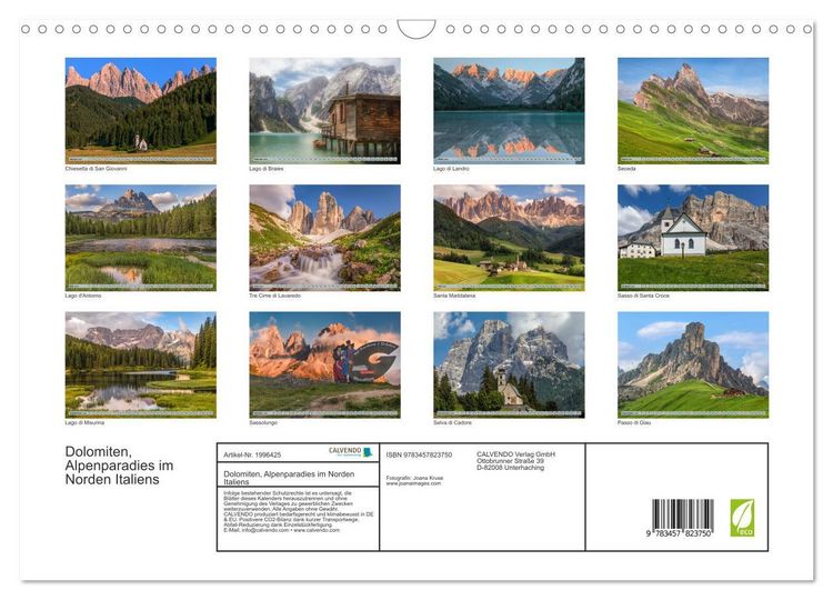 Produktbild: Dolomiten, Alpenparadies im Norden Italiens (Wandkalender 2026 DIN A3 quer), CALVENDO Monatskalender