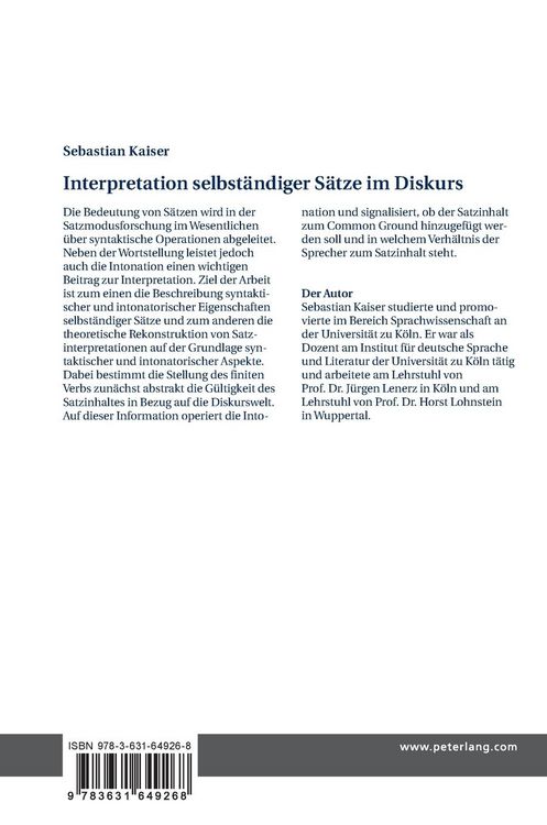 Produktbild: Interpretation selbst&auml;ndiger S&auml;tze im Diskurs