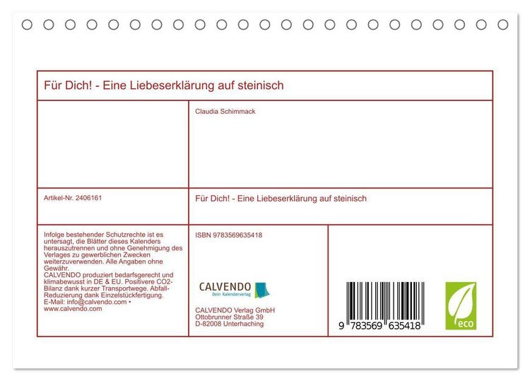 Produktbild: F&uuml;r Dich! - Eine Liebeserkl&auml;rung auf steinisch (Tischkalender 2027 DIN A5 quer), CALVENDO Monatskalender