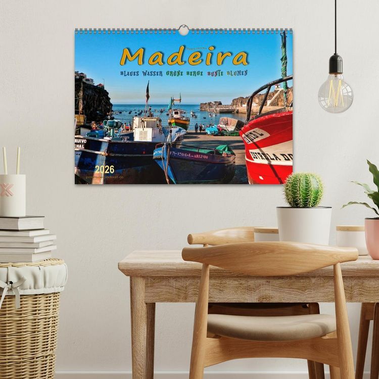 Produktbild: Madeira - blaues Wasser, gr&uuml;ne Berge, bunte Blumen (Wandkalender 2026 DIN A3 quer), CALVENDO Monatskalender