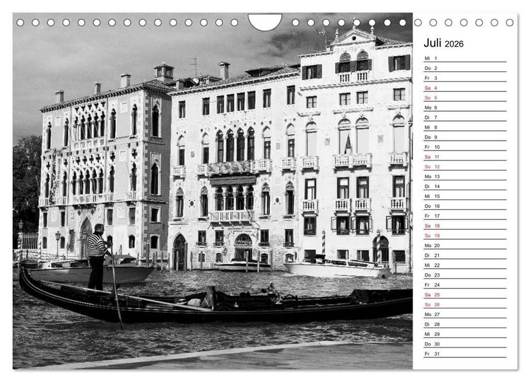Produktbild: Venedig schwarz-wei&szlig; (Wandkalender 2026 DIN A4 quer), CALVENDO Monatskalender