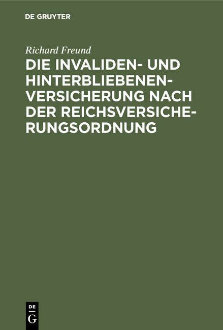 Produktbild: Die Invaliden- und Hinterbliebenenversicherung nach der Reichsversicherungsordnung