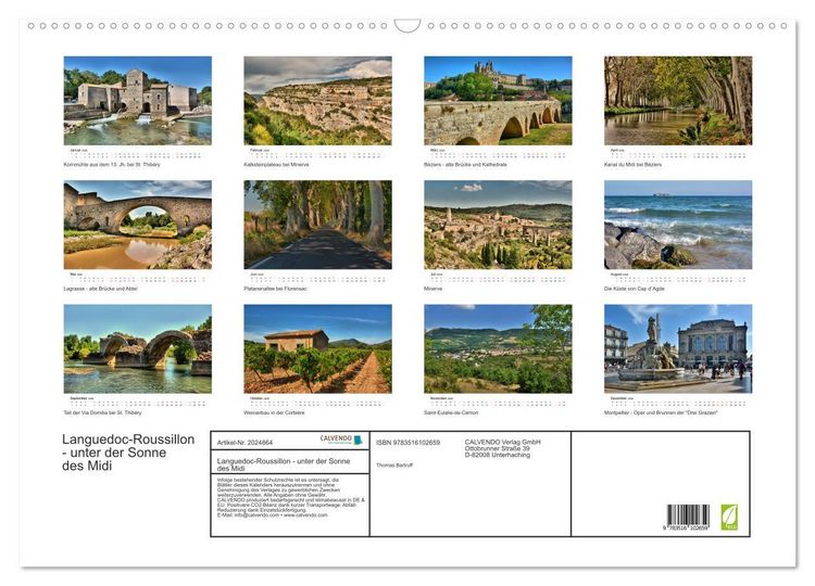 Produktbild: Languedoc-Roussillon - unter der Sonne des Midi (Wandkalender 2026 DIN A2 quer), CALVENDO Monatskalender