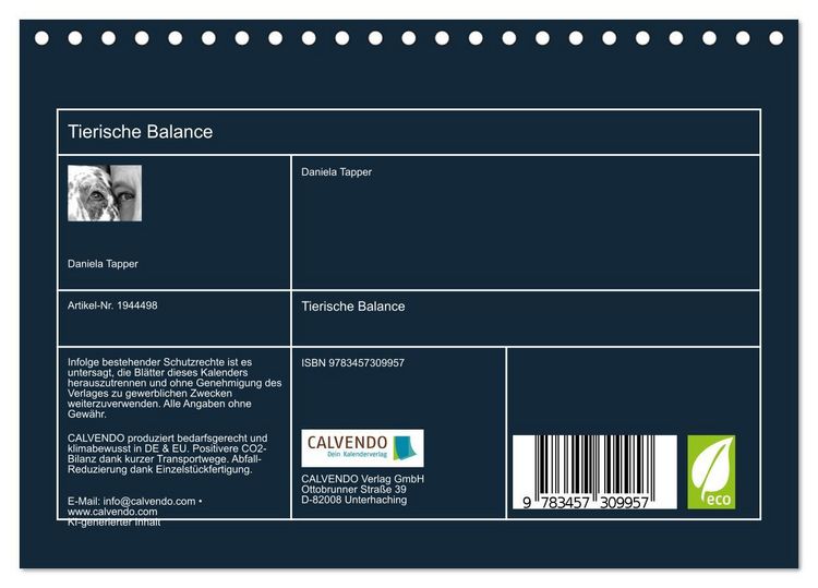 Produktbild: Tierische Balance (Tischkalender 2026 DIN A5 quer), CALVENDO Monatskalender