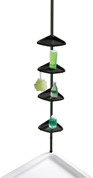 Produktbild: Duschecke Mod. Compact, schwarz, Aluminium, 26x78-275x19,5 cm, 4 Ablagen, 8 Haken, teleskopisch
