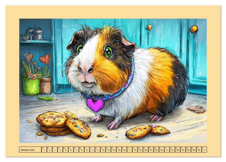 Produktbild: Niedliche Meerschweinchen. Zauberhafte Cartoons mit Witz und Charme (Tischkalender 2026 DIN A5 quer), CALVENDO Monatskalender