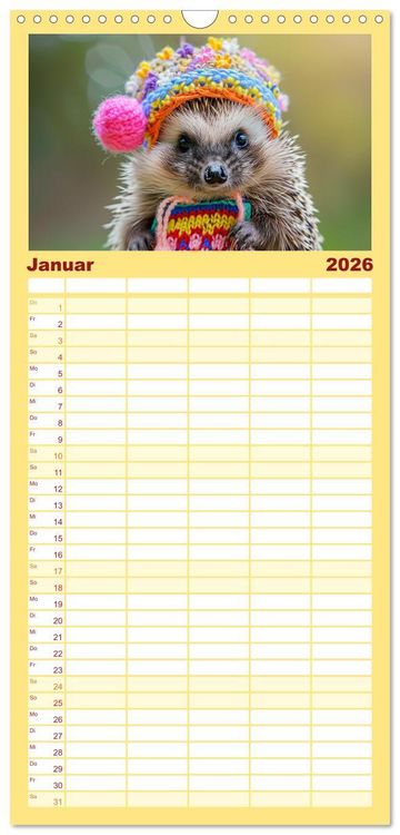 Produktbild: Familienplaner 2026 - Zauberhafte Igel-Models. Blumiger Stil in der Natur mit 5 Spalten (Wandkalender, 21 x 45 cm) CALVENDO