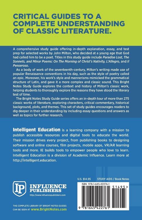 Produktbild: Study Guide to Paradise Lost and Other Works by John Milton