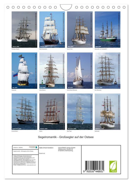Produktbild: Segelromantik - Gro&szlig;segler auf der Ostsee (Wandkalender 2026 DIN A4 hoch), CALVENDO Monatskalender