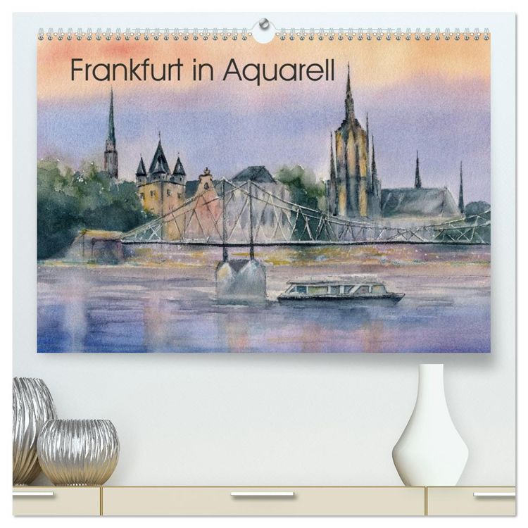 Produktbild: Frankfurt in Aquarell (hochwertiger Premium Wandkalender 2026 DIN A2 quer), Kunstdruck in Hochglanz