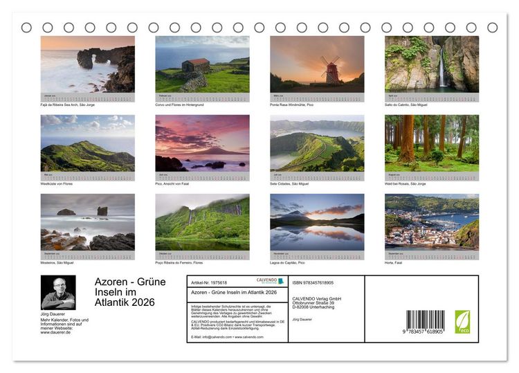Produktbild: Azoren - Gr&uuml;ne Inseln im Atlantik 2026 (Tischkalender 2026 DIN A5 quer), CALVENDO Monatskalender