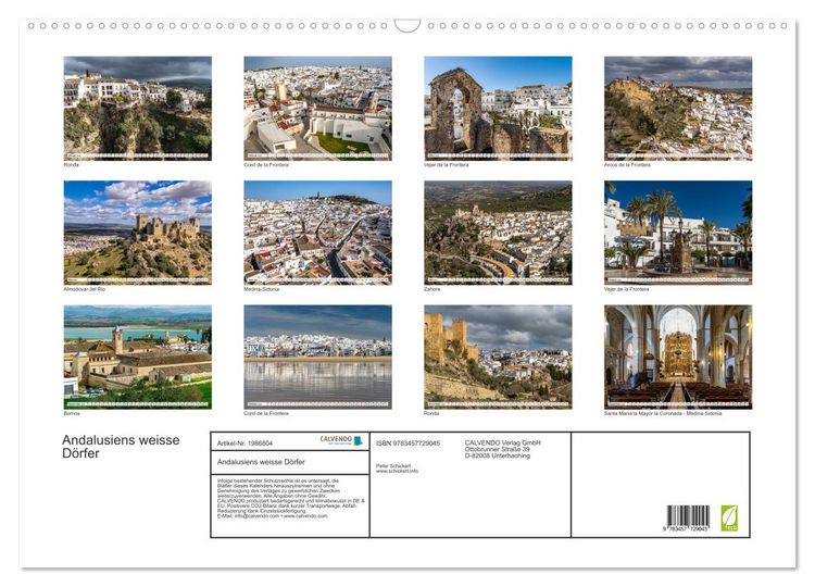 Produktbild: Andalusiens weisse D&ouml;rfer (Wandkalender 2026 DIN A2 quer), CALVENDO Monatskalender