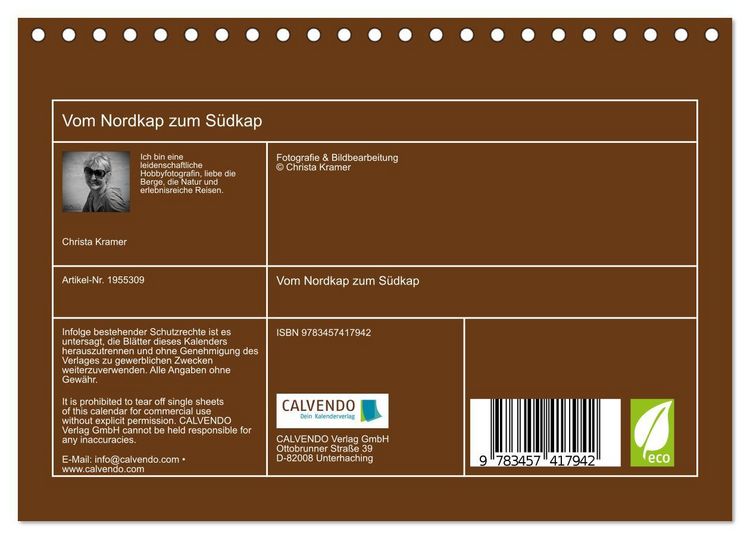 Produktbild: Vom Nordkap zum S&uuml;dkap (Tischkalender 2026 DIN A5 quer), CALVENDO Monatskalender