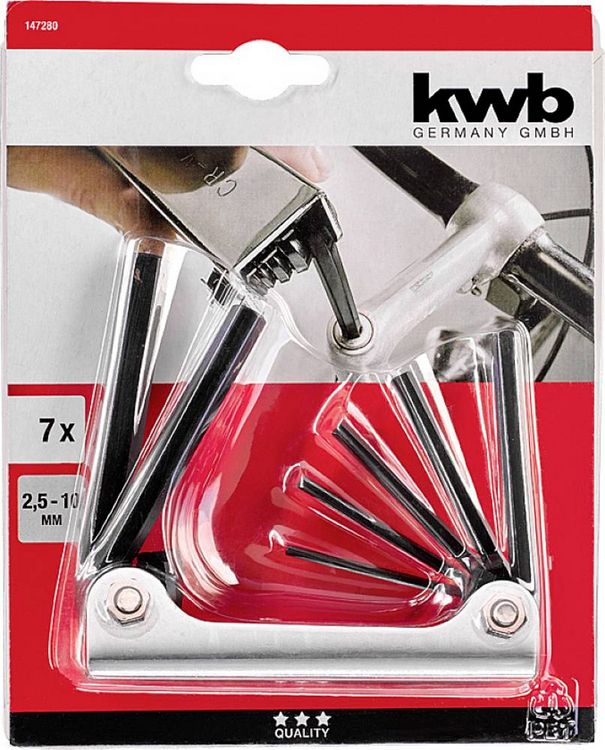 Produktbild: Kwb Sechskantschl&uuml;ssel 2 mm, 2.5 mm, 3 mm, 4 mm, 5 mm, 6 mm, 8 mm, 10mm 7teilig