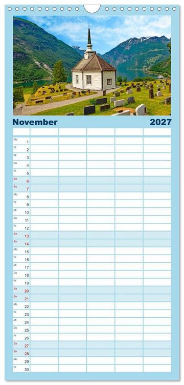 Produktbild: Familienplaner 2027 - K&ouml;nigsroute Norwegens mit 5 Spalten (Wandkalender, 21 x 45 cm) CALVENDO