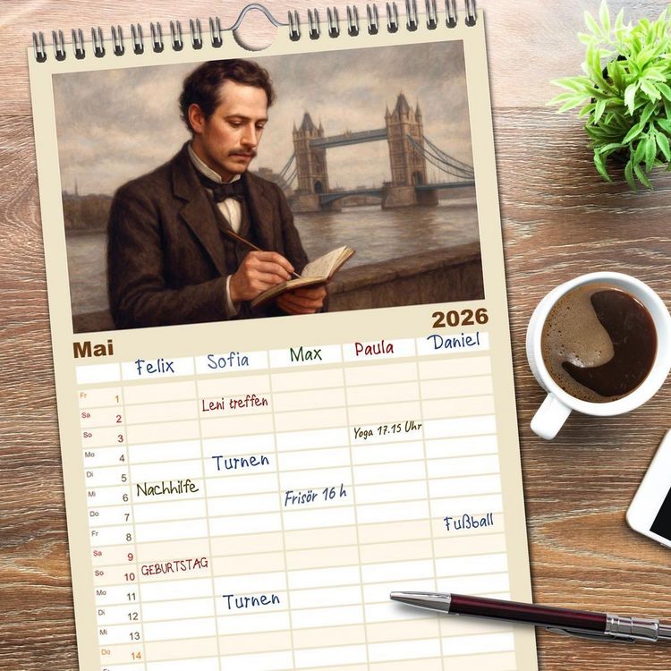 Produktbild: Familienplaner 2026 - Theodor Fontane mit 5 Spalten (Wandkalender, 21 x 45 cm) CALVENDO