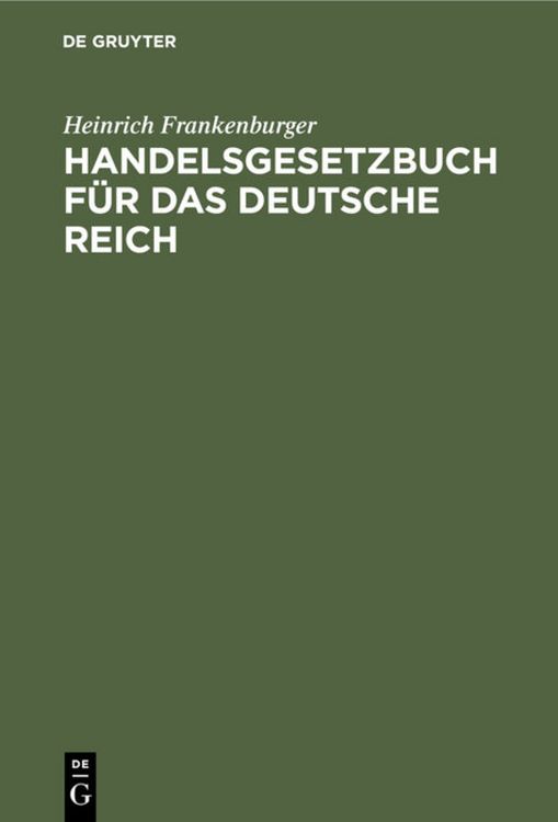 Produktbild: Handelsgesetzbuch f&uuml;r das Deutsche Reich