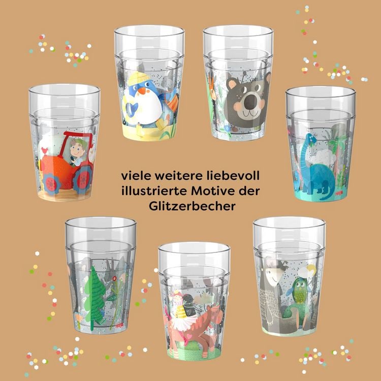Produktbild: HABA 2012447002 - Glitzerbecher Bauernhof, Motiv 1, 150ml, H&ouml;he: 11cm, Kunststoff (Bisphenol A-frei)