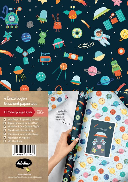 Produktbild: Geschenkpapier-Set f&uuml;r Kinder: Weltall (Astronauten/ Raketen/ Weltraum)
