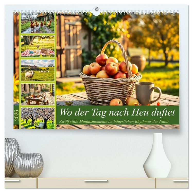 Produktbild: Wo der Tag nach Heu duftet - Zw&ouml;lf stille Monatsmomente im b&auml;uerlichen Rhythmus der Natur (hochwertiger Premium Wandkalender 2026 DIN A2 quer), Kunstdruck in Hochglanz