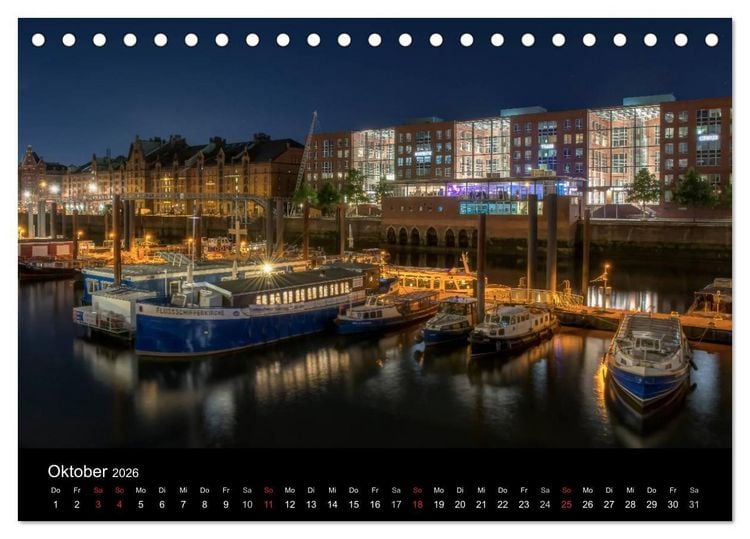 Produktbild: Hamburg - Lichter der Nacht (Tischkalender 2026 DIN A5 quer), CALVENDO Monatskalender