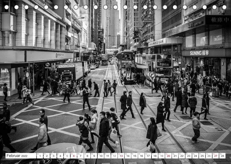 Produktbild: Hongkong - Die Metropole am s&uuml;dchinesischen Meer in Schwarzwei&szlig; (Tischkalender 2022 DIN A5 quer)