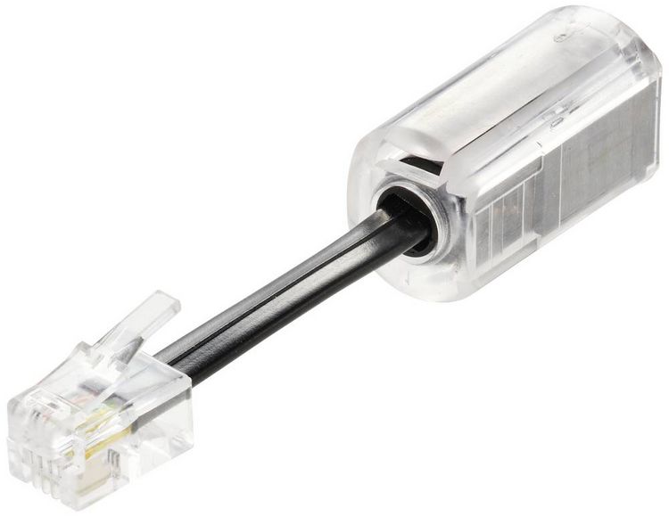 Produktbild: Renkforce Kabel-Entzwirler Adapter [1x RJ10-Stecker 4p4c - 1x RJ10-Buchse 4p4c] 3.00 cm Schwarz (transparent)
