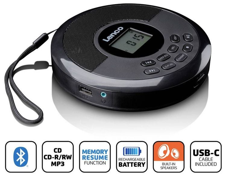 Produktbild: Lenco CD-340BK Tragbarer CD-Player CD, CD-R, CD-RW, MP3, CD, CD-R, CD-RW, MP3 Schwarz