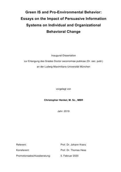 Produktbild: Green IS and Pro-Environmental Behavior
