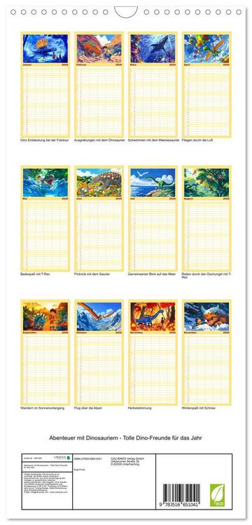 Produktbild: Familienplaner 2026 - Abenteuer mit Dinosauriern - Tolle Dino-Freunde f&uuml;r das Jahr mit 5 Spalten (Wandkalender, 21 x 45 cm) CALVENDO