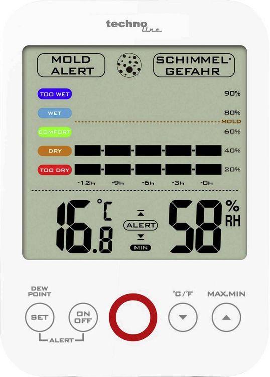 Produktbild: Techno Line WS 9422 Luftfeuchtemessger&auml;t (Hygrometer) 20 % rF 95 % rF Taupunkt-/Schimmelwarnanzeige