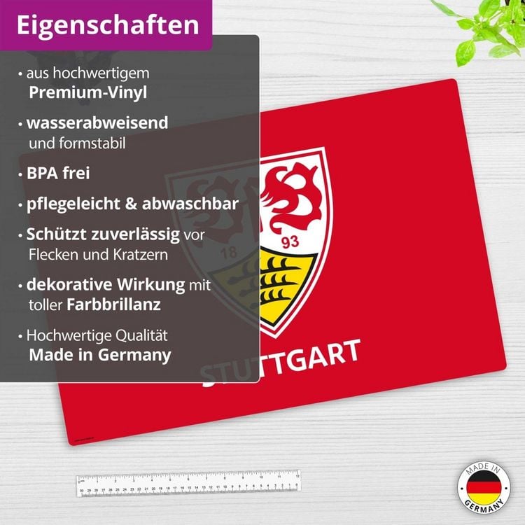 Produktbild: Cover-your-desk Schreibtischunterlage f&uuml;r Kinder und Erwachsene VfB Stuttgart Logo rot - 60 x 40 cm, aus premium Vinyl