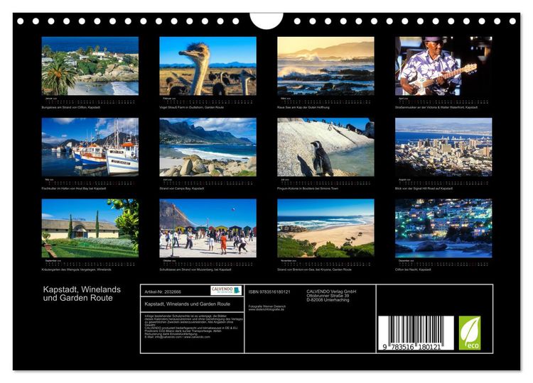Produktbild: Kapstadt, Winelands und Garden Route (Wandkalender 2026 DIN A4 quer), CALVENDO Monatskalender