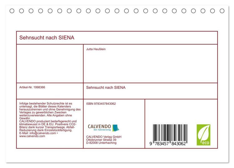 Produktbild: Sehnsucht nach SIENA (Tischkalender 2026 DIN A5 quer), CALVENDO Monatskalender