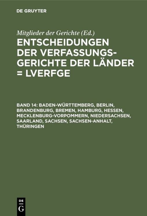 Produktbild: Baden-W&uuml;rttemberg, Berlin, Brandenburg, Bremen, Hamburg, Hessen, Mecklenburg-Vorpommern, Niedersachsen, Saarland, Sachsen, Sachsen-Anhalt, Th&uuml;ringen