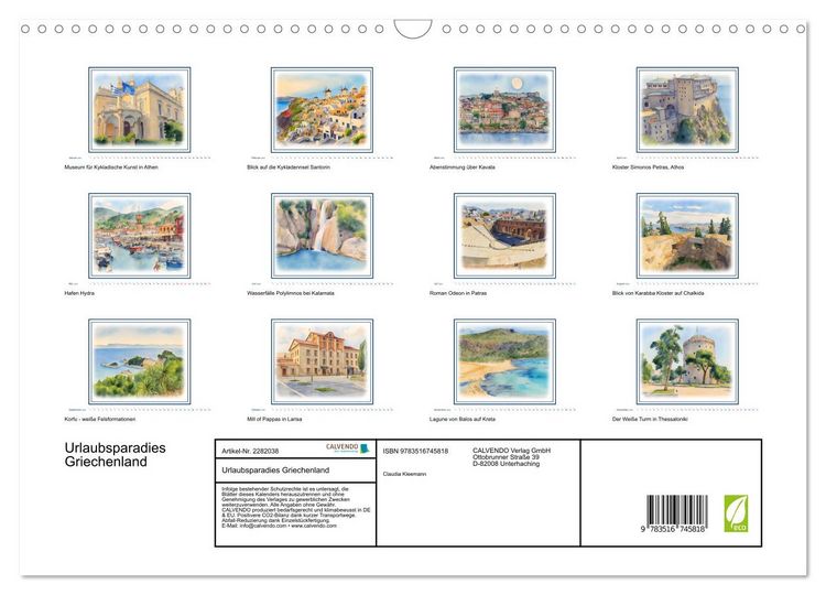 Produktbild: Urlaubsparadies Griechenland (Wandkalender 2026 DIN A3 quer), CALVENDO Monatskalender